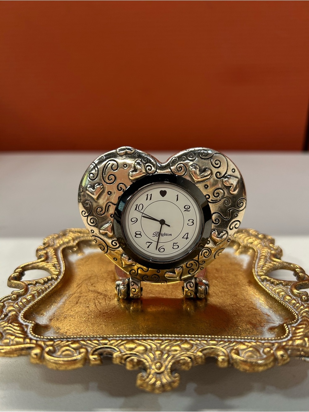 Brighton Heart-Shaped Silver Accent Clock. WORKS!